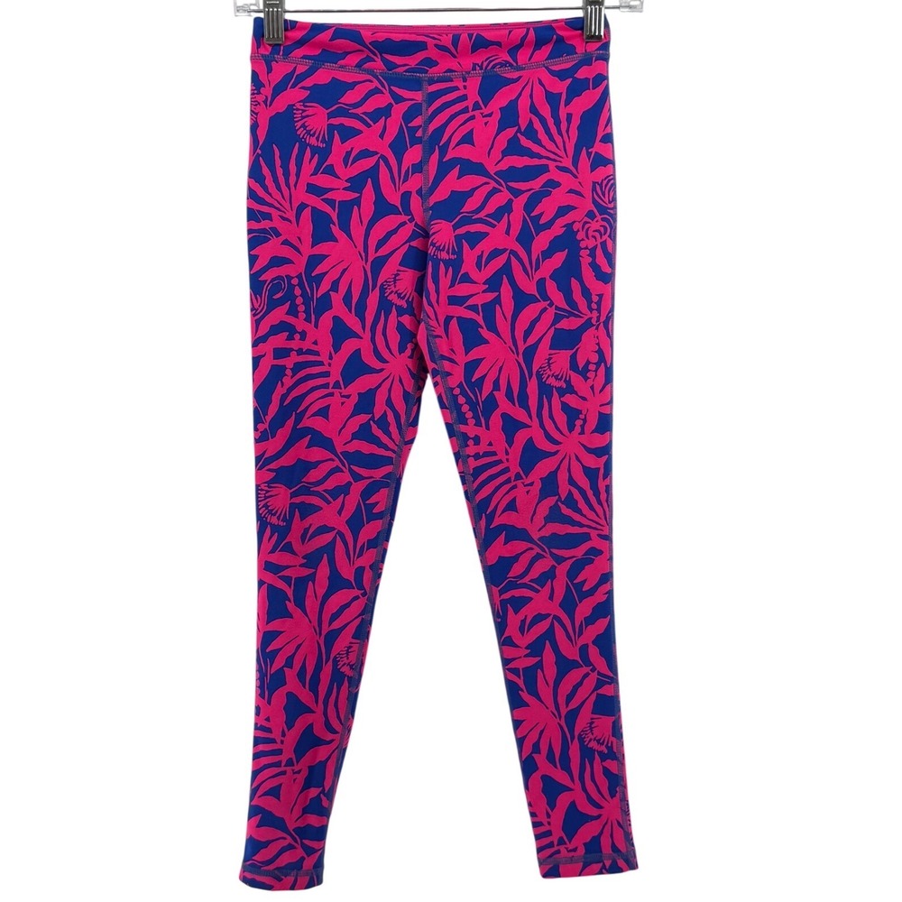 Lilly Pulitzer Luxletic Pink Blue Tropical Palm Leaf Leggings 009512 Girls L